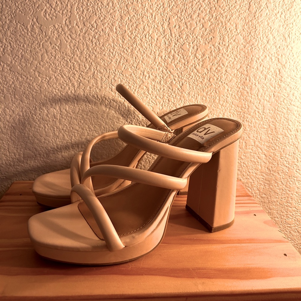 Beige Block Heels- Heeled Sandals - Worn Once